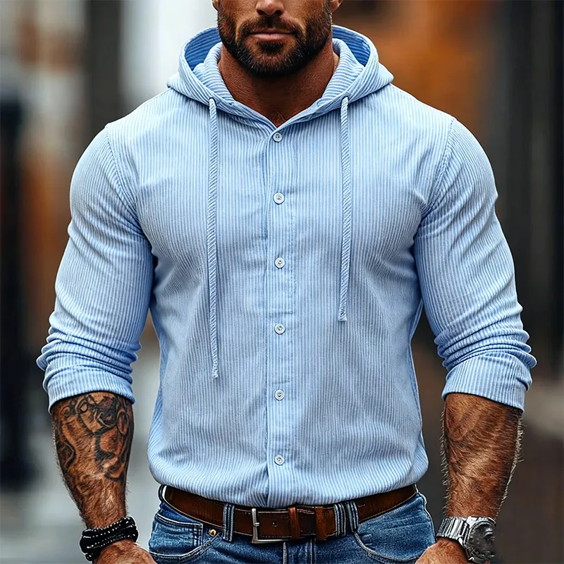 Men's Casual Loose Cotton Striped Long-sleeved Hoodie MTA2990J9X sold by Manly product image thumbnail 2