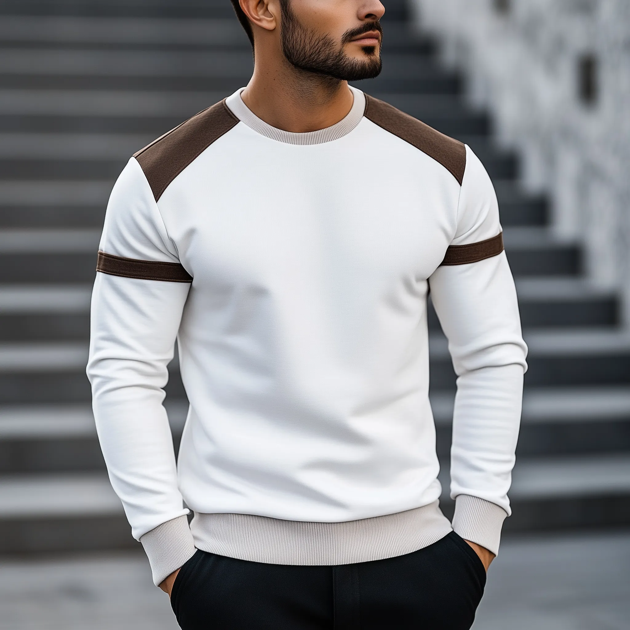 Men's Simple Color Block Cotton Blend Crew Neck Sweatshirt MTA2945J6P sold by Manly product image thumbnail 2