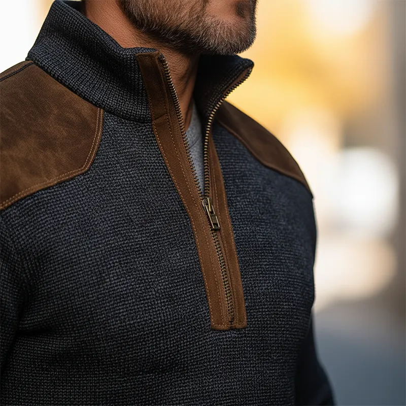 Men's Retro Checkered Faux Suede Patchwork Half-Zip High-Sleeve Sweatshirt MTA2994J2P sold by Manly product image thumbnail 3