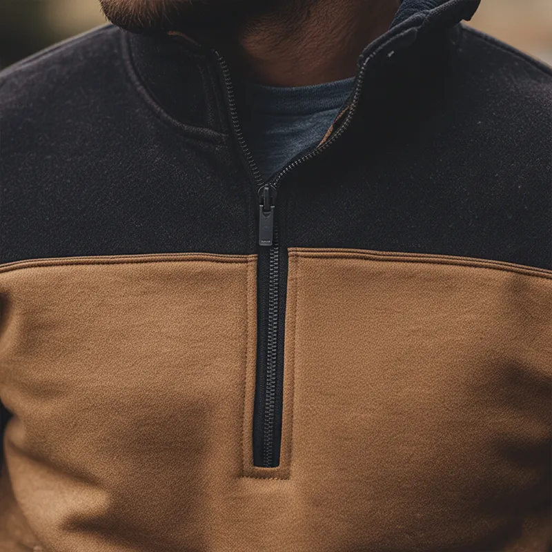 Men's Retro Cotton Blend Color Block Patchwork Half-Zip High Neck Sweatshirt MTA2901J4P sold by Manly product image thumbnail 5