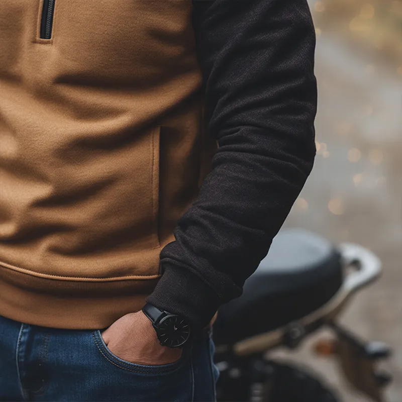 Men's Retro Cotton Blend Color Block Patchwork Half-Zip High Neck Sweatshirt MTA2901J4P sold by Manly product image thumbnail 4