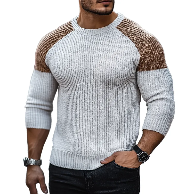 Men's Simple Color Block Cotton Yarn Knit Crew Neck Slim Fit Sweater MTA2964J7P sold by Manly