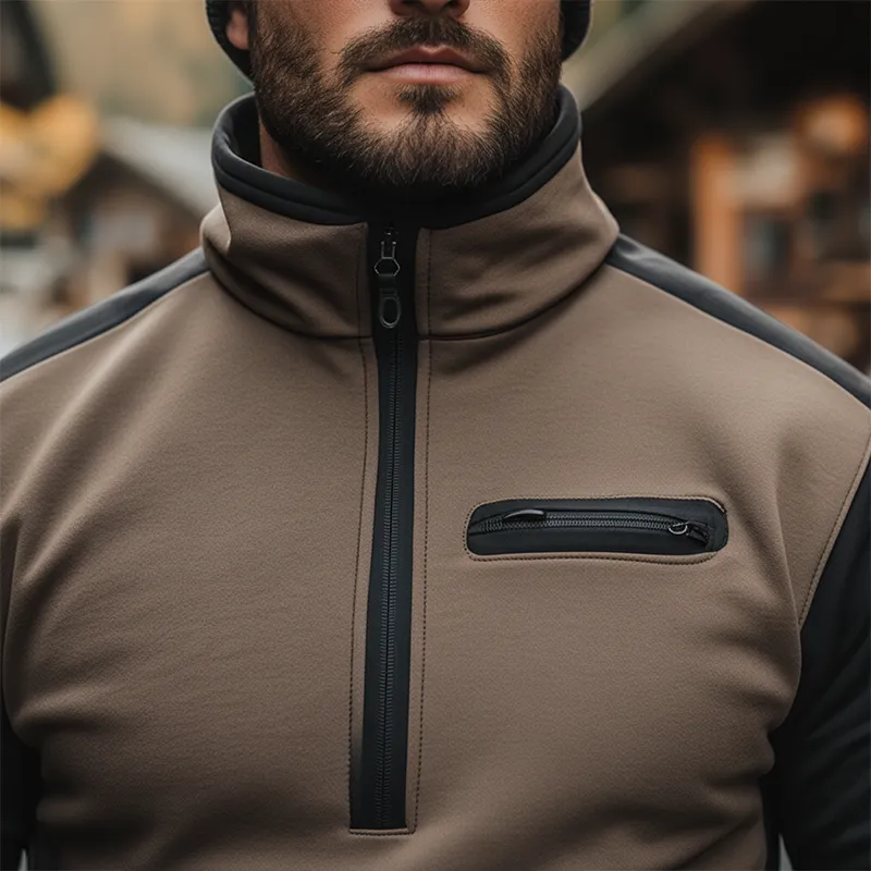 Men's Retro Cotton Blend Color Block Patchwork Half-Zip High Neck Sweatshirt MTA2965J1P sold by Manly product image thumbnail 4