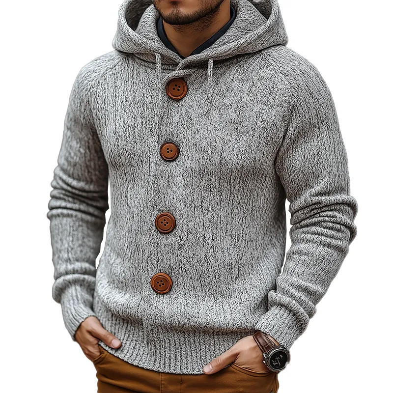 Men's Retro Cotton Yarn Knitted Hooded Cardigan MTA2903J1P sold by Manly