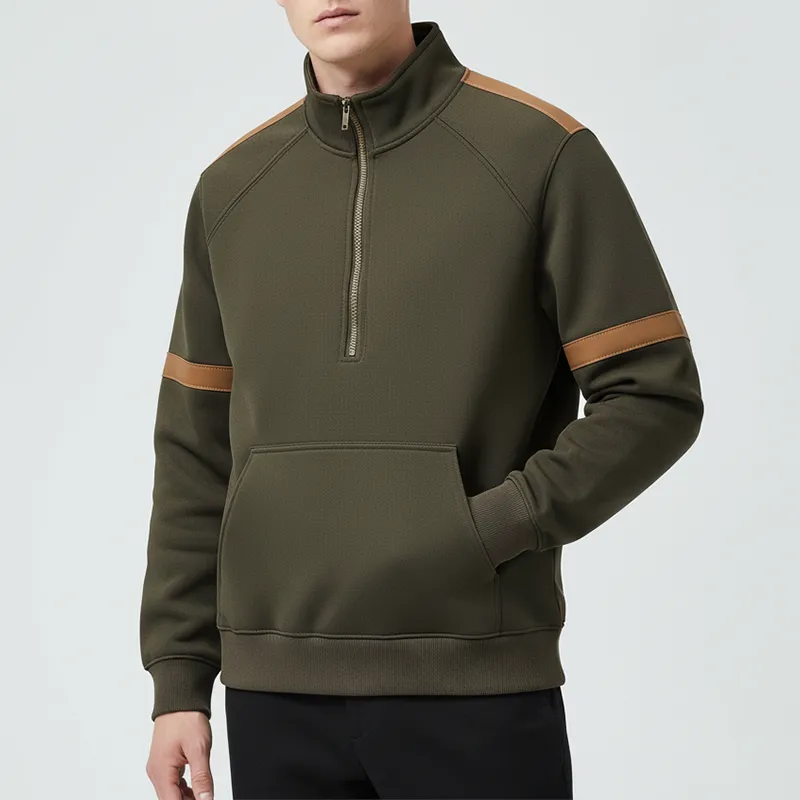 Men's Retro Cotton Blend Color Block Patchwork Half-Zip Sweatshirt MTA2949J5P sold by Manly product image thumbnail 2