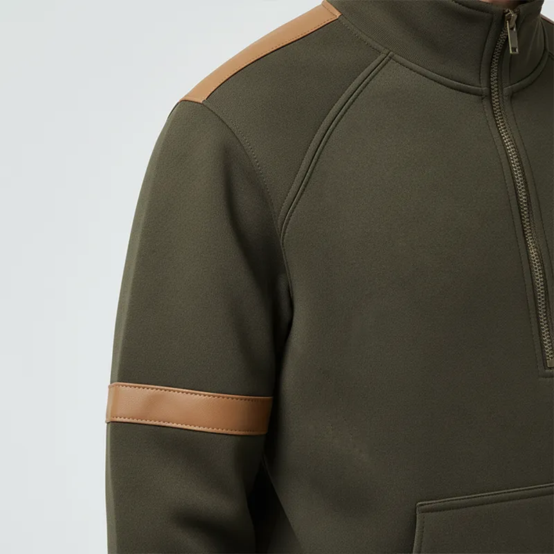 Men's Retro Cotton Blend Color Block Patchwork Half-Zip Sweatshirt MTA2949J5P sold by Manly product image thumbnail 3