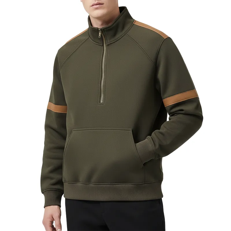 Men's Retro Cotton Blend Color Block Patchwork Half-Zip Sweatshirt MTA2949J5P sold by Manly