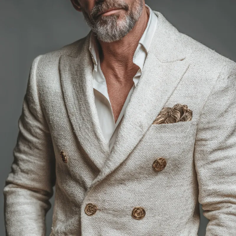 Men's Retro Casual Solid Color Tweed Double-Breasted Blazer MTA2809J4TO sold by Manly product image thumbnail 3