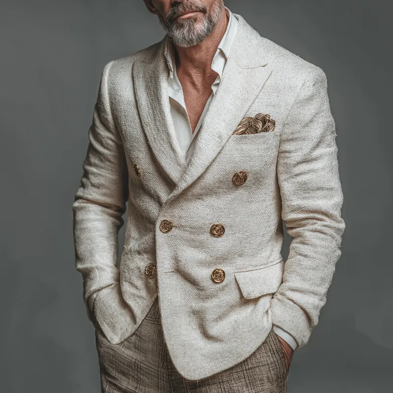 Men's Retro Casual Solid Color Tweed Double-Breasted Blazer MTA2809J4TO sold by Manly product image thumbnail 2