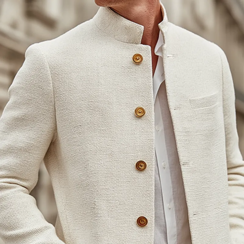 Men's Retro Casual Solid Color Tweed Stand Collar Mid-Length Coat MTA2818J9TO sold by Manly product image thumbnail 3