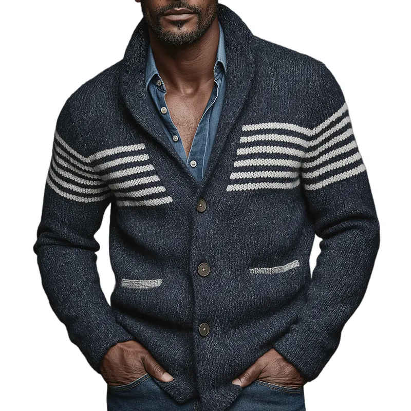 Men's Retro Casual Knit Striped Button-Up Cardigan MTA2174J6TO sold by Manly