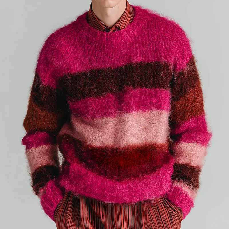 Men's Retro Casual Crew Neck Striped Mohair Knit Pullover Sweater MTA2807J1TO sold by Manly product image thumbnail 2
