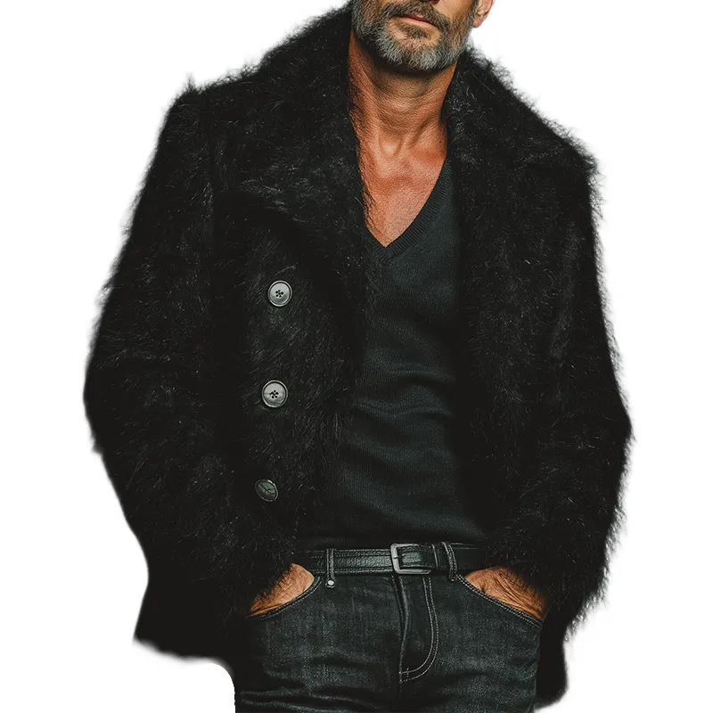 Men's Retro Casual Plush Large Lapel Button Jacket MTA2847J6TO sold by Manly