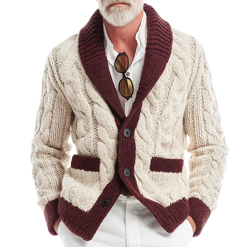 Men's Retro Casual Cable Knit Color Block Knit Button Cardigan MTA2893J2TO sold by Manly