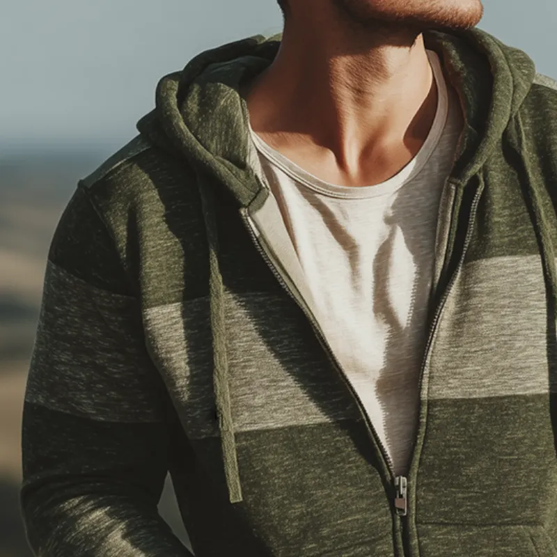 Men's Retro Casual Striped Print Zip-Up Hooded Jacket MTA2880J6TO sold by Manly product image thumbnail 3