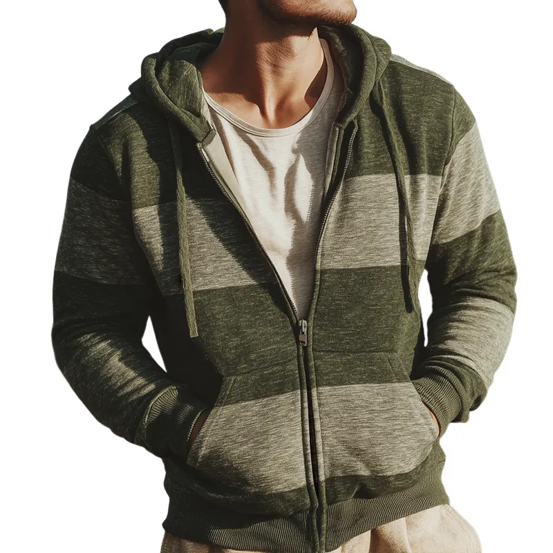 Men's Retro Casual Striped Print Zip-Up Hooded Jacket MTA2880J6TO sold by Manly