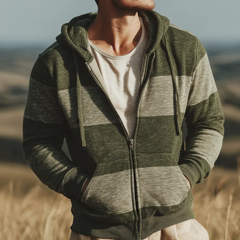 Men's Retro Casual Striped Print Zip-Up Hooded Jacket MTA2880J6TO sold by Manly product image thumbnail 2