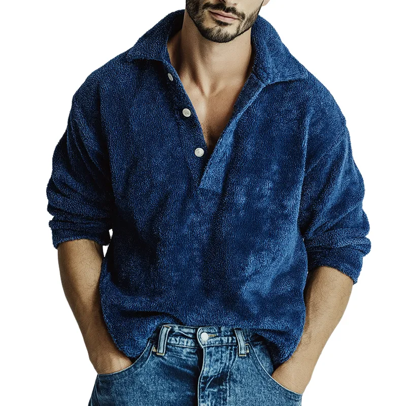 Men's Retro Casual Plush Pullover Collar Button-Up Sweatshirt MTA2898J8TO sold by Manly