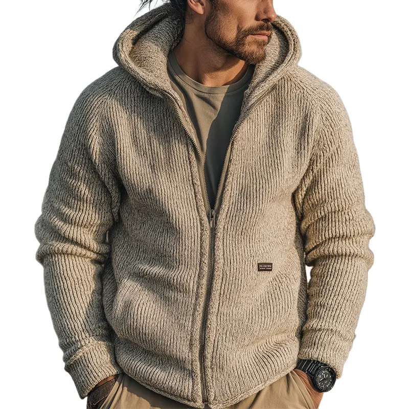 Men's Retro Casual Knitted Hooded Zip-Up Cardigan Jacket MTA2806J7TO sold by Manly