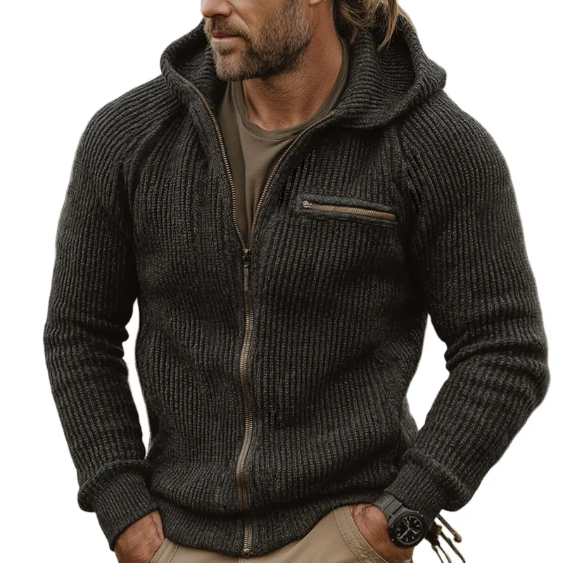 Men's Retro Casual Knitted Hooded Zip-Up Cardigan Jacket MTA2826J4TO sold by Manly