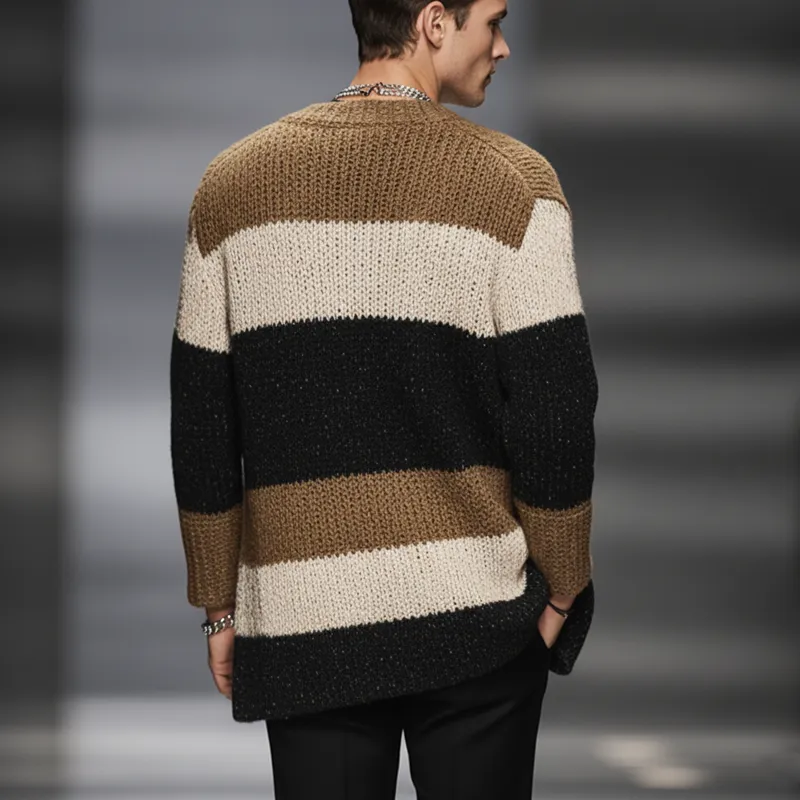 Men's Classic Colorblock Stand Collar Mid-length Knitted Cardigan MTA2753J3U sold by Manly product image thumbnail 4