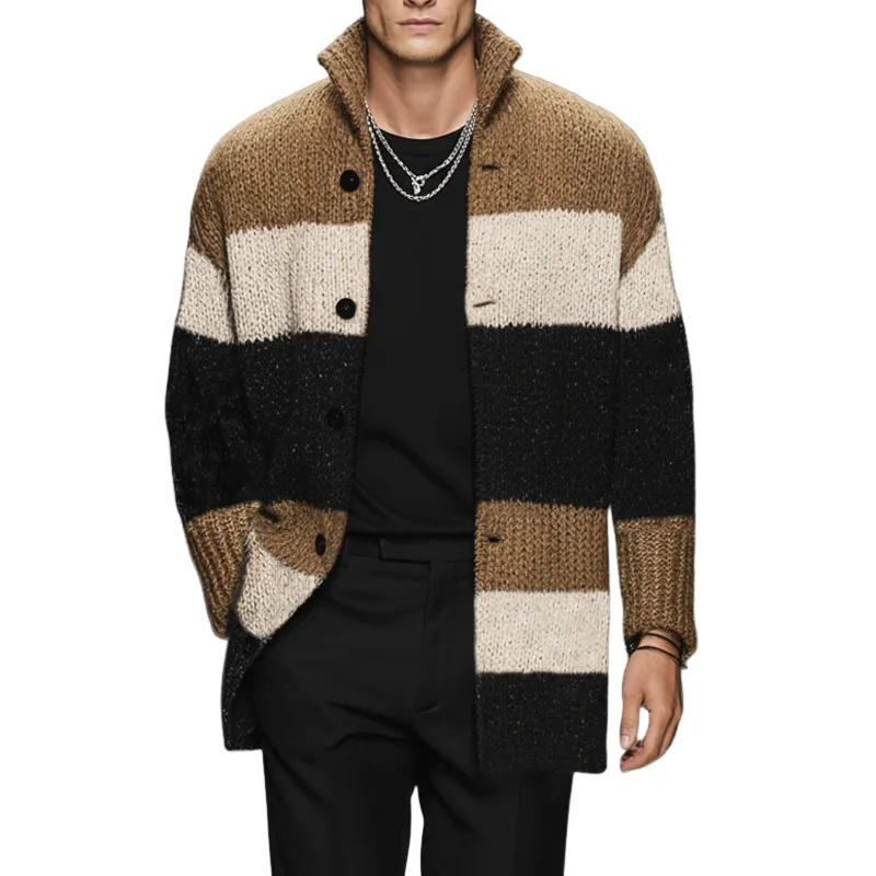 Men's Classic Colorblock Stand Collar Mid-length Knitted Cardigan MTA2753J3U sold by Manly
