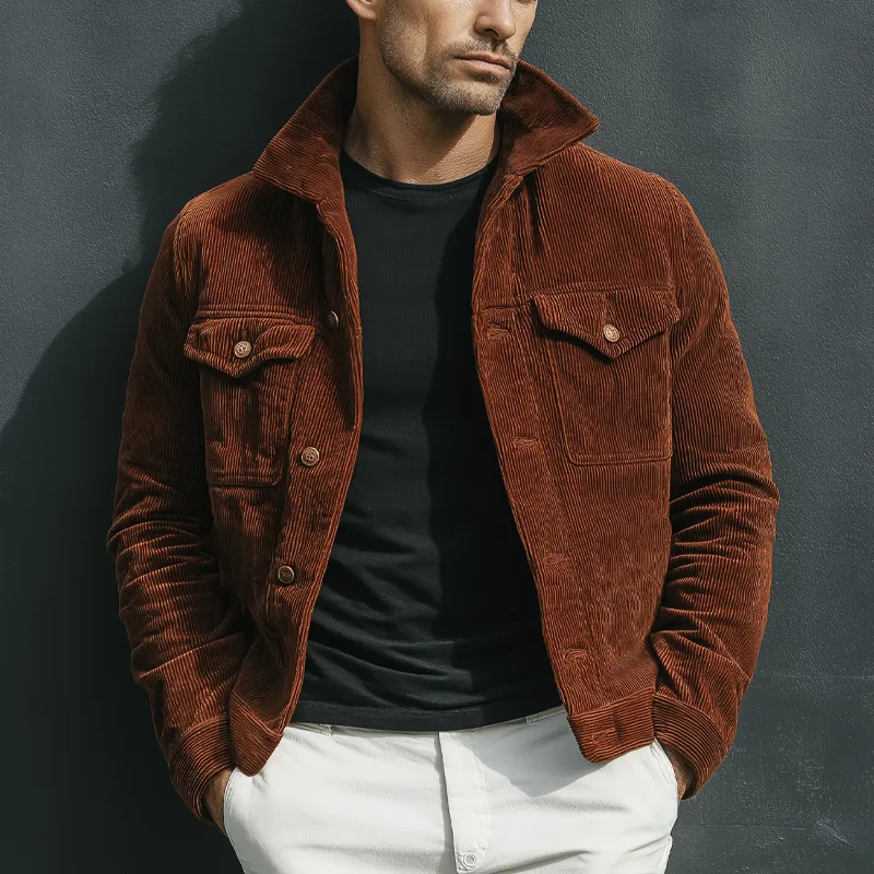 Men's Vintage Reddish Brown Corduroy Button-Up Jacket MTA2820J9U sold by Manly product image thumbnail 5
