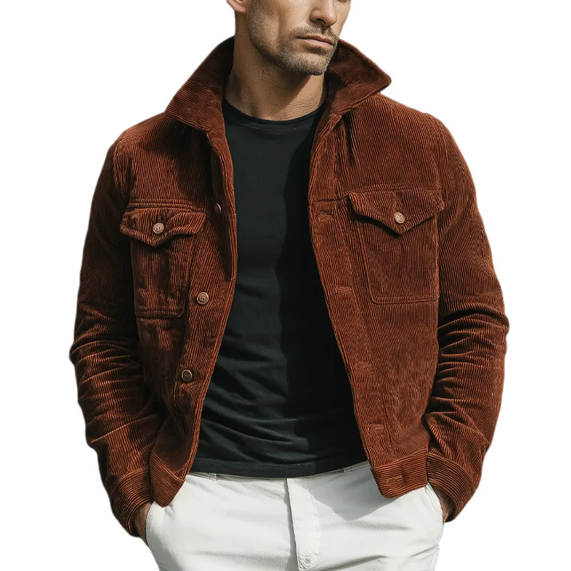 Men's Vintage Reddish Brown Corduroy Button-Up Jacket MTA2820J9U sold by Manly