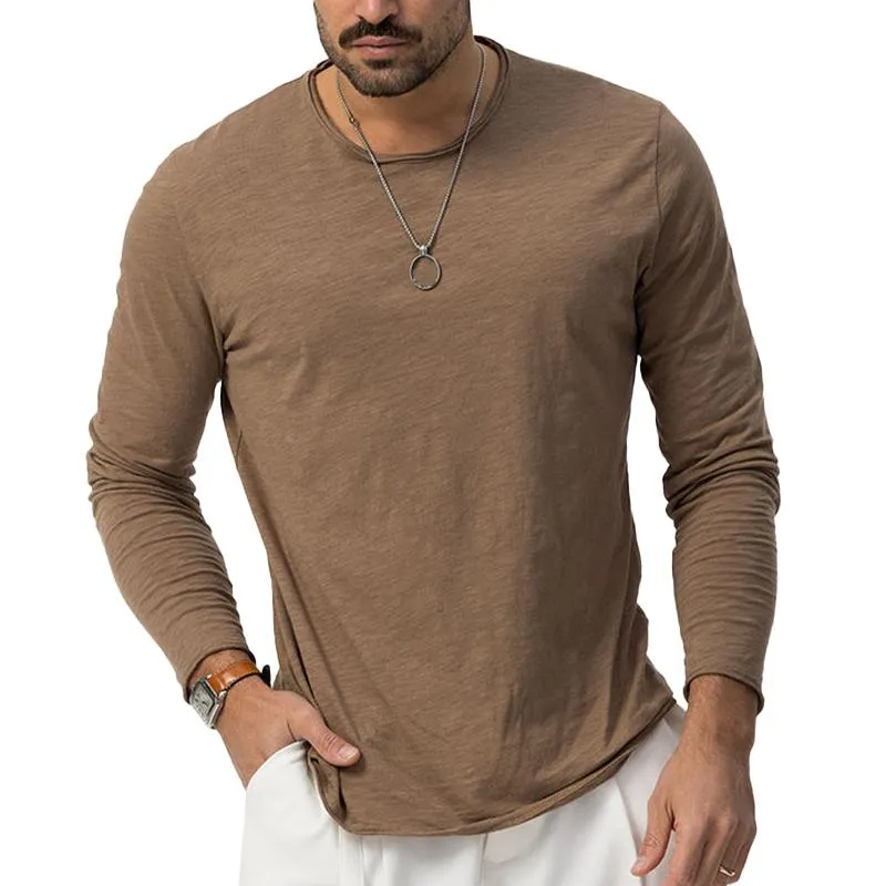 Men's Solid Color Round Neck Long Sleeve T-Shirt 59746835X sold by Manly
