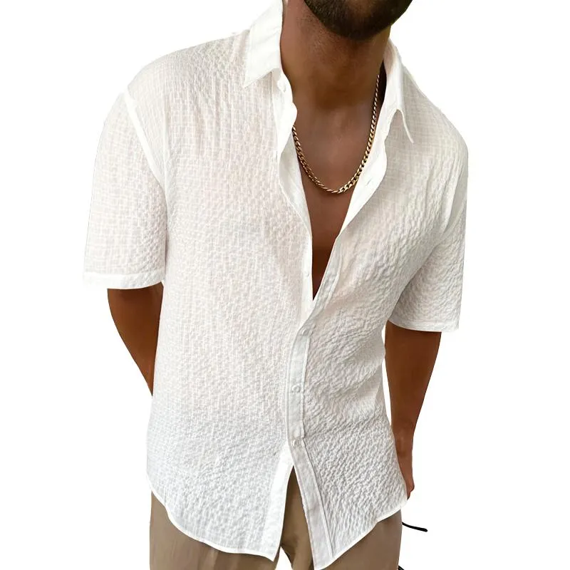 Men's Solid Lapel Short Sleeve Casual Shirt 91342146Z sold by Manly