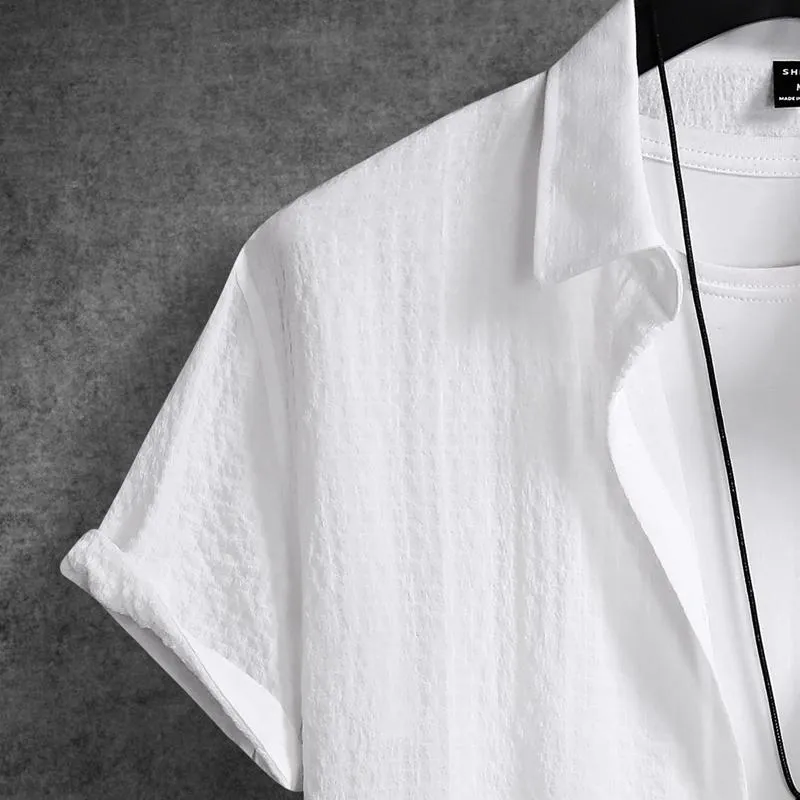 Men's Solid Lapel Short Sleeve Casual Shirt 91342146Z sold by Manly product image thumbnail 5