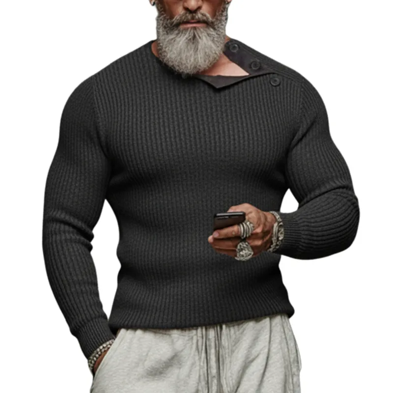 Men's Classic Casual Tough Style Round Neck Shoulder Button Design Slim Fit Sweater MTA2835J9K sold by Manly