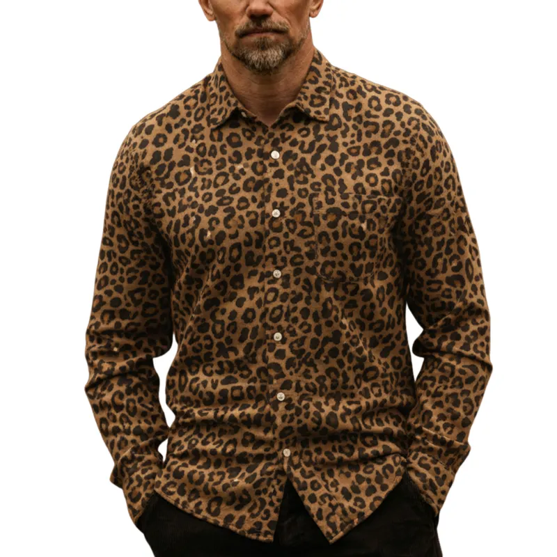 Men's Classic Casual Faux Leopard Suede Slim-Fit Shirt MTA2796J4K sold by Manly