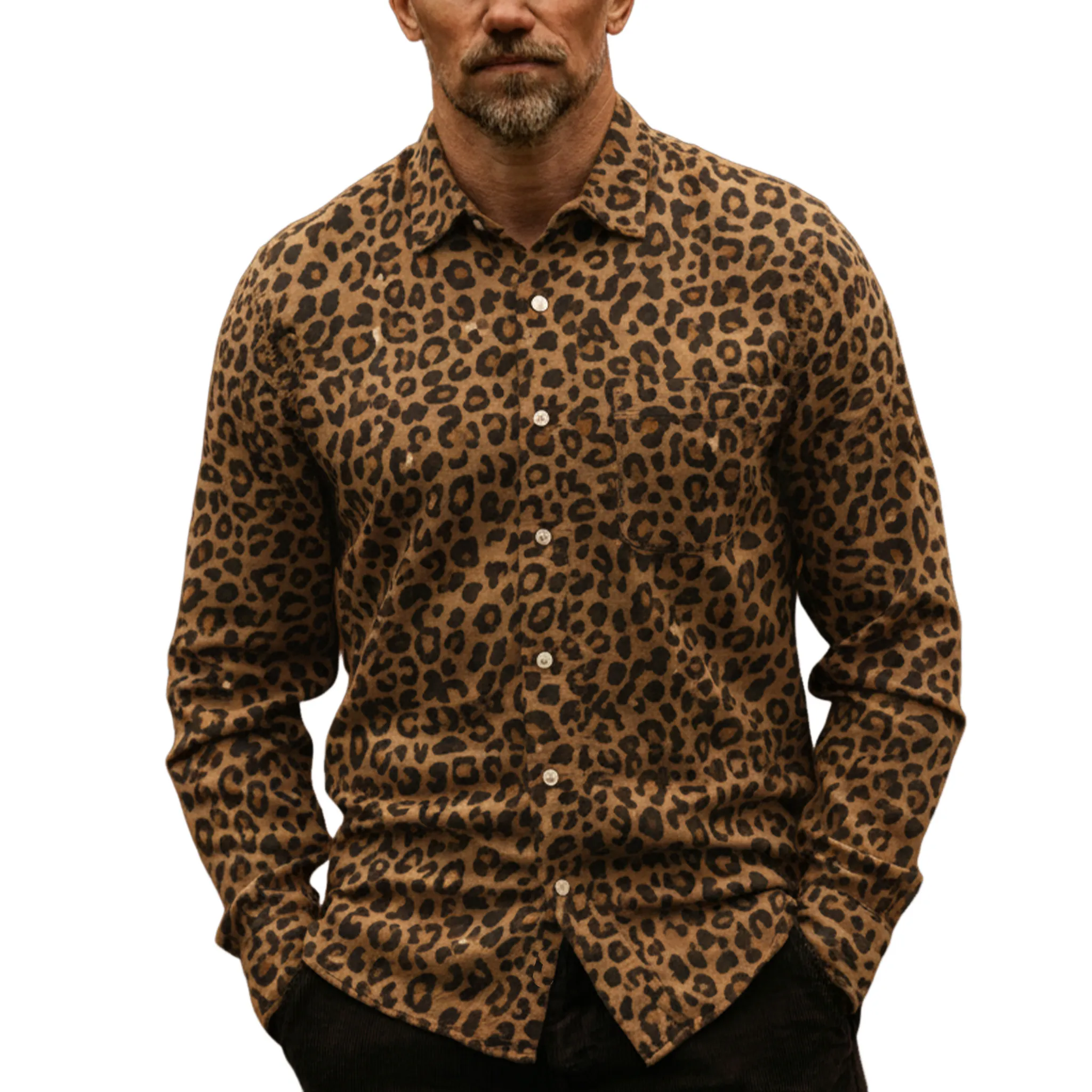 Men's Classic Casual Faux Leopard Suede Slim-Fit Shirt MTA2796J4K sold by Manly
