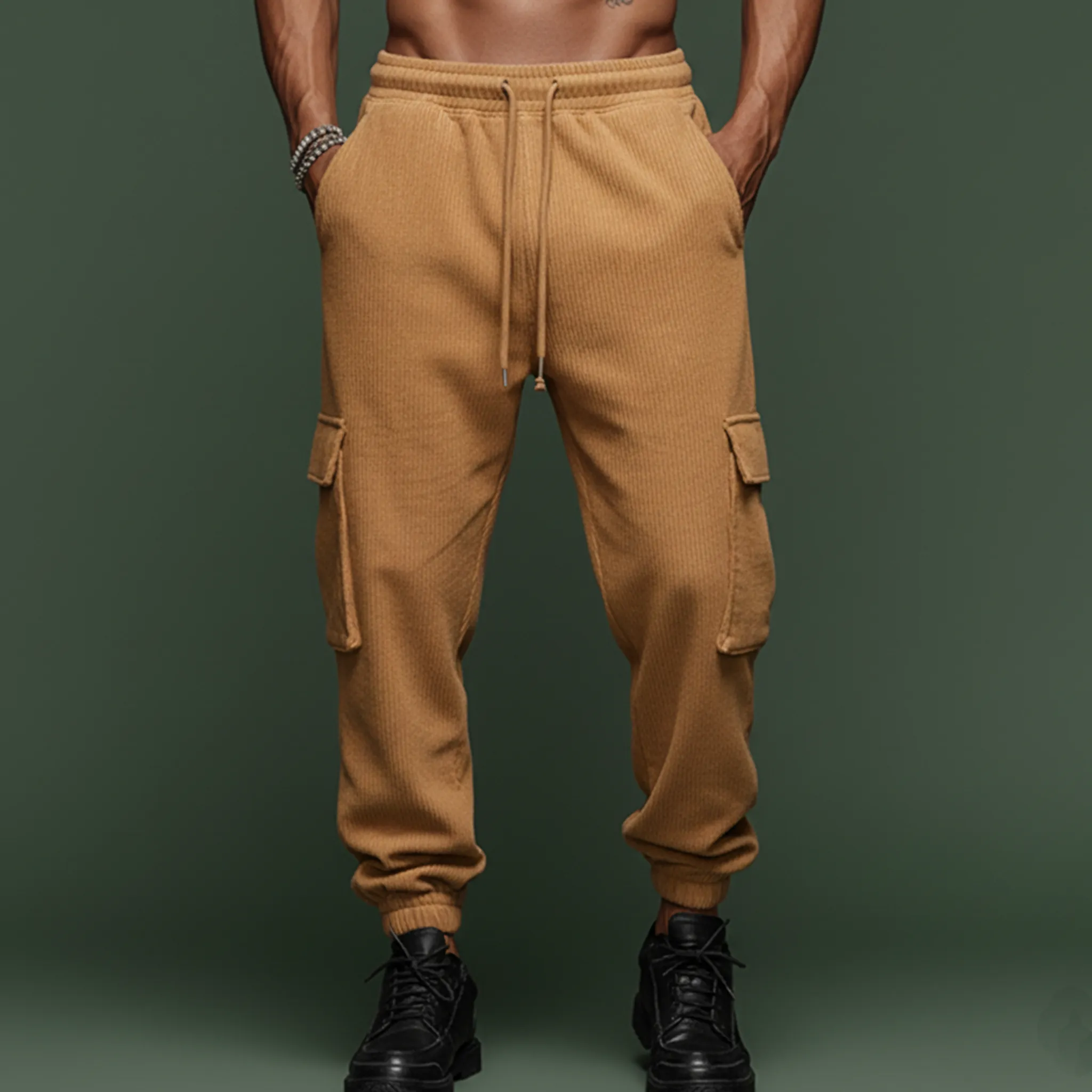 Men's Classic Casual Corduroy Elastic Waist Drawstring Multi-pocket Trousers MTA2835J3K sold by Manly product image thumbnail 2