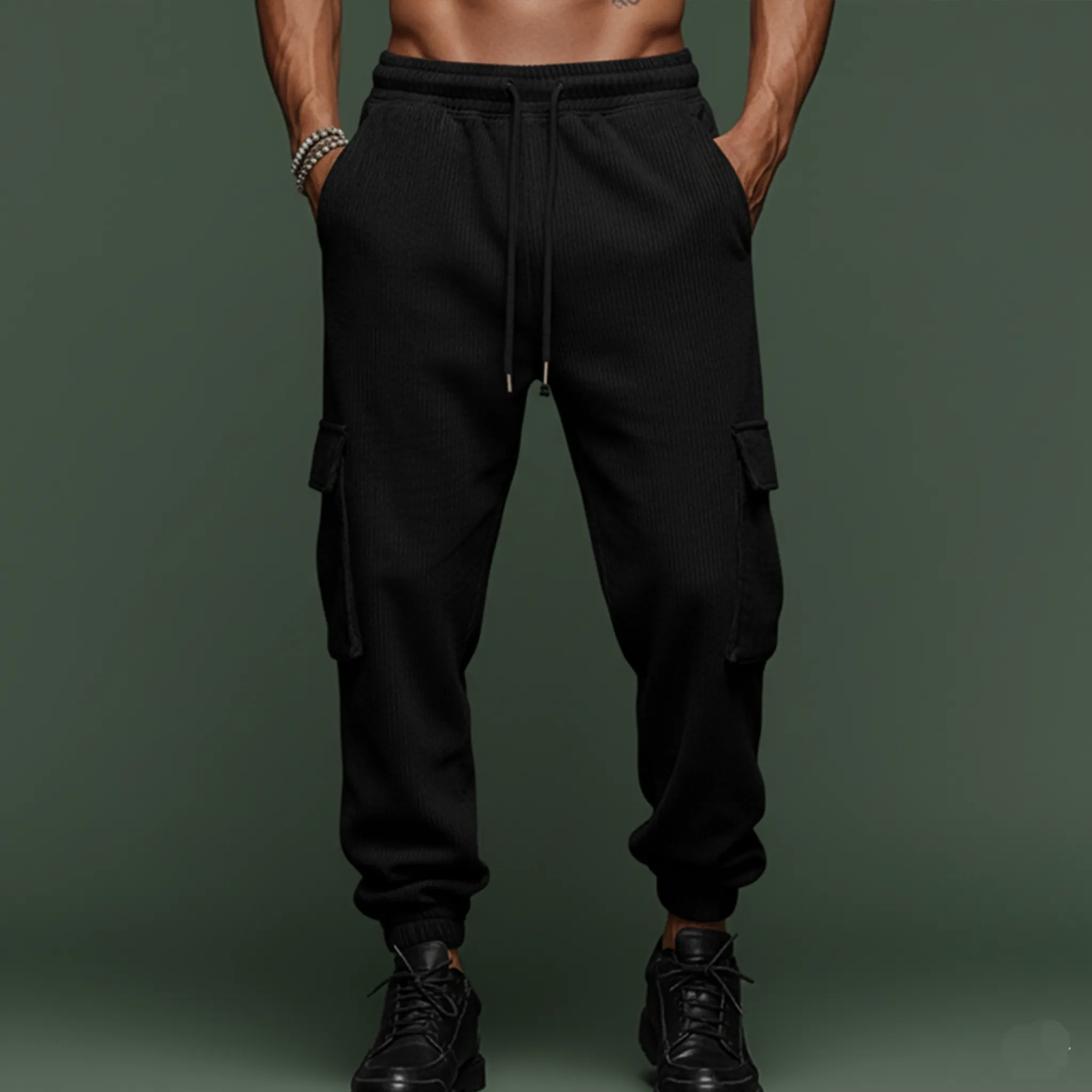 Men's Classic Casual Corduroy Elastic Waist Drawstring Multi-pocket Trousers MTA2835J3K sold by Manly product image thumbnail 3