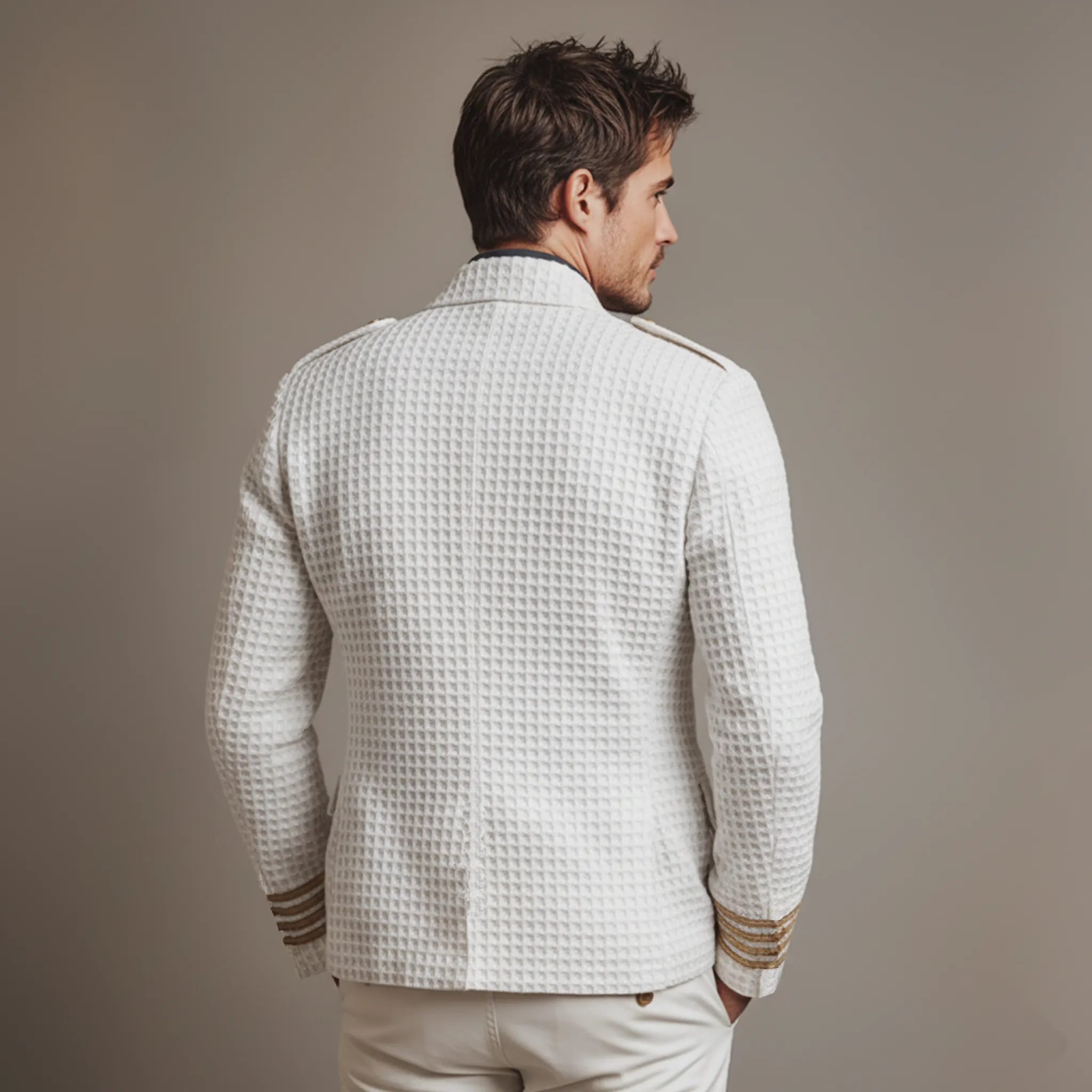 Men's Classic Casual Waffle Epaulette Lapel Double Breasted Jacket MTA2739J5K sold by Manly product image thumbnail 5