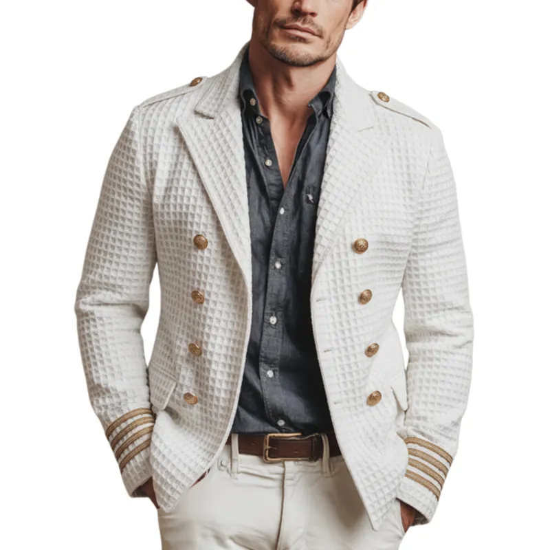 Men's Classic Casual Waffle Epaulette Lapel Double Breasted Jacket MTA2739J5K sold by Manly