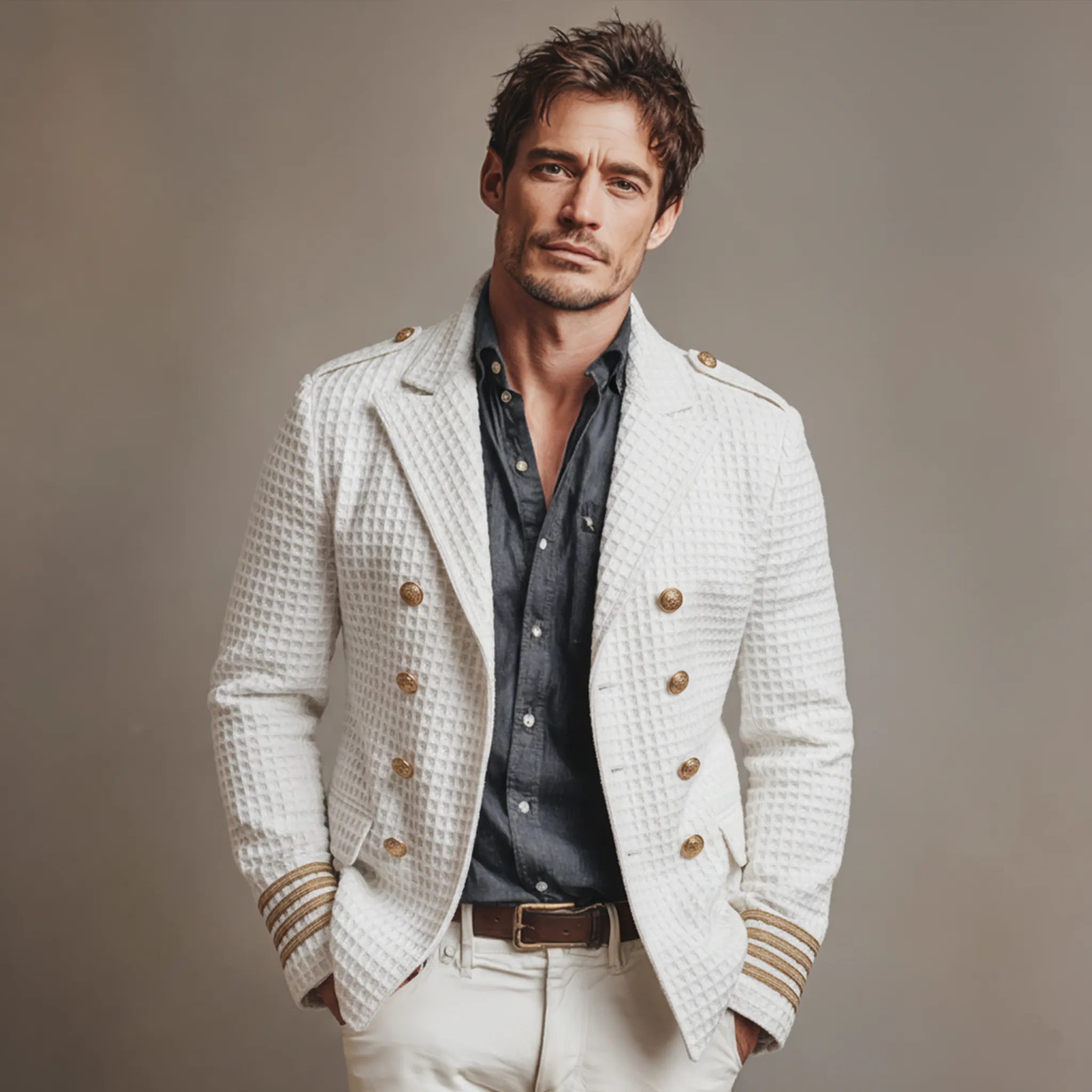 Men's Classic Casual Waffle Epaulette Lapel Double Breasted Jacket MTA2739J5K sold by Manly product image thumbnail 2