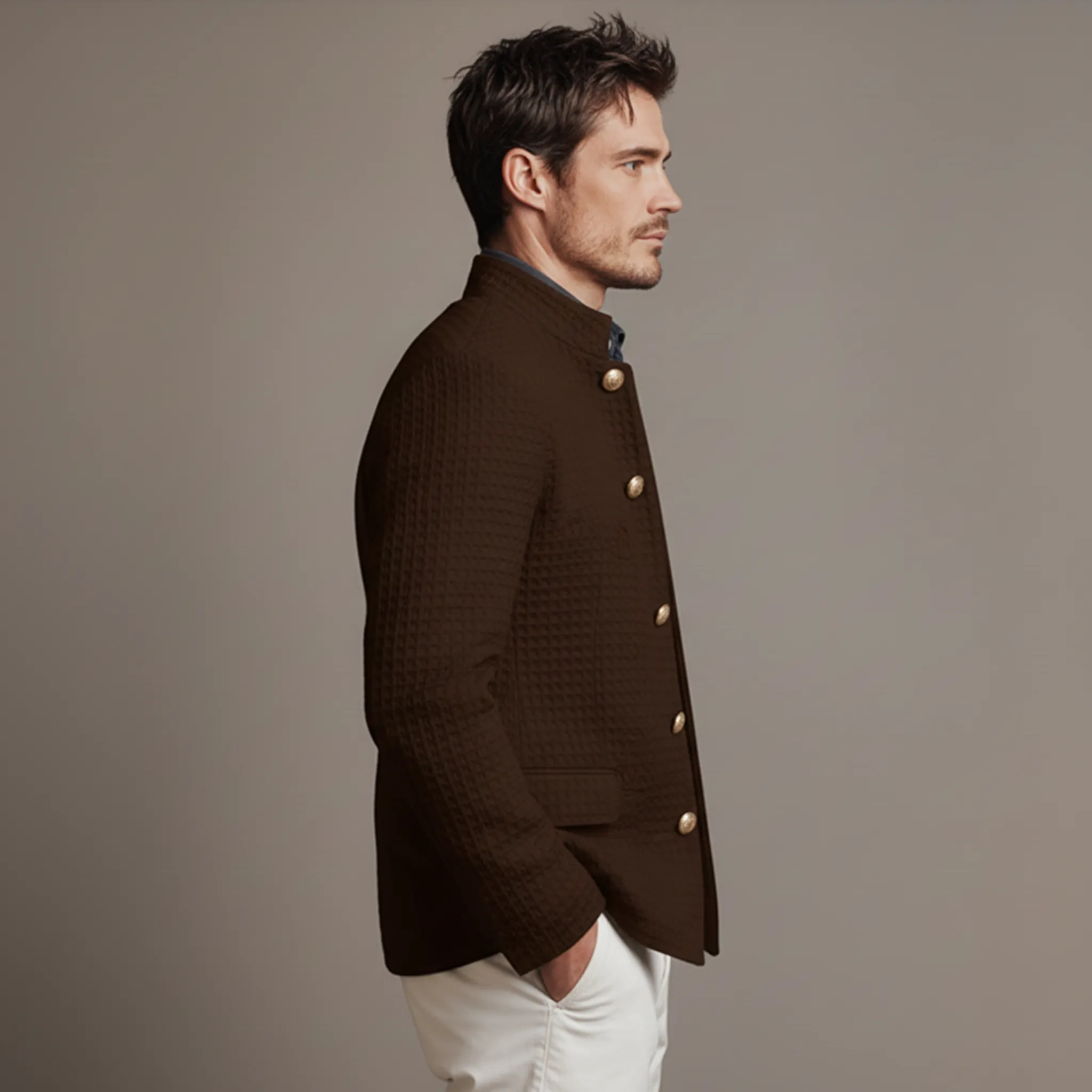 Men's Classic Business Stand Collar Waffle Slim Fit Jacket MTA2755J6K sold by Manly product image thumbnail 5