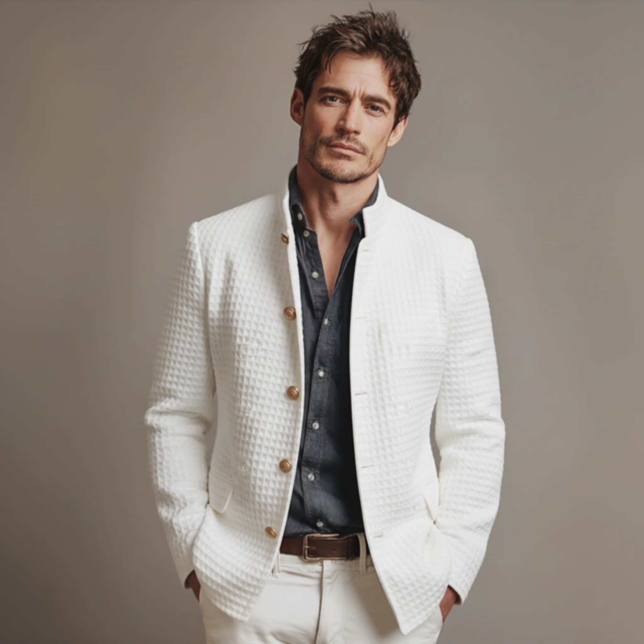 Men's Classic Business Stand Collar Waffle Slim Fit Jacket MTA2755J6K sold by Manly product image thumbnail 2