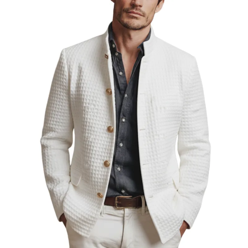 Men's Classic Business Stand Collar Waffle Slim Fit Jacket MTA2755J6K sold by Manly
