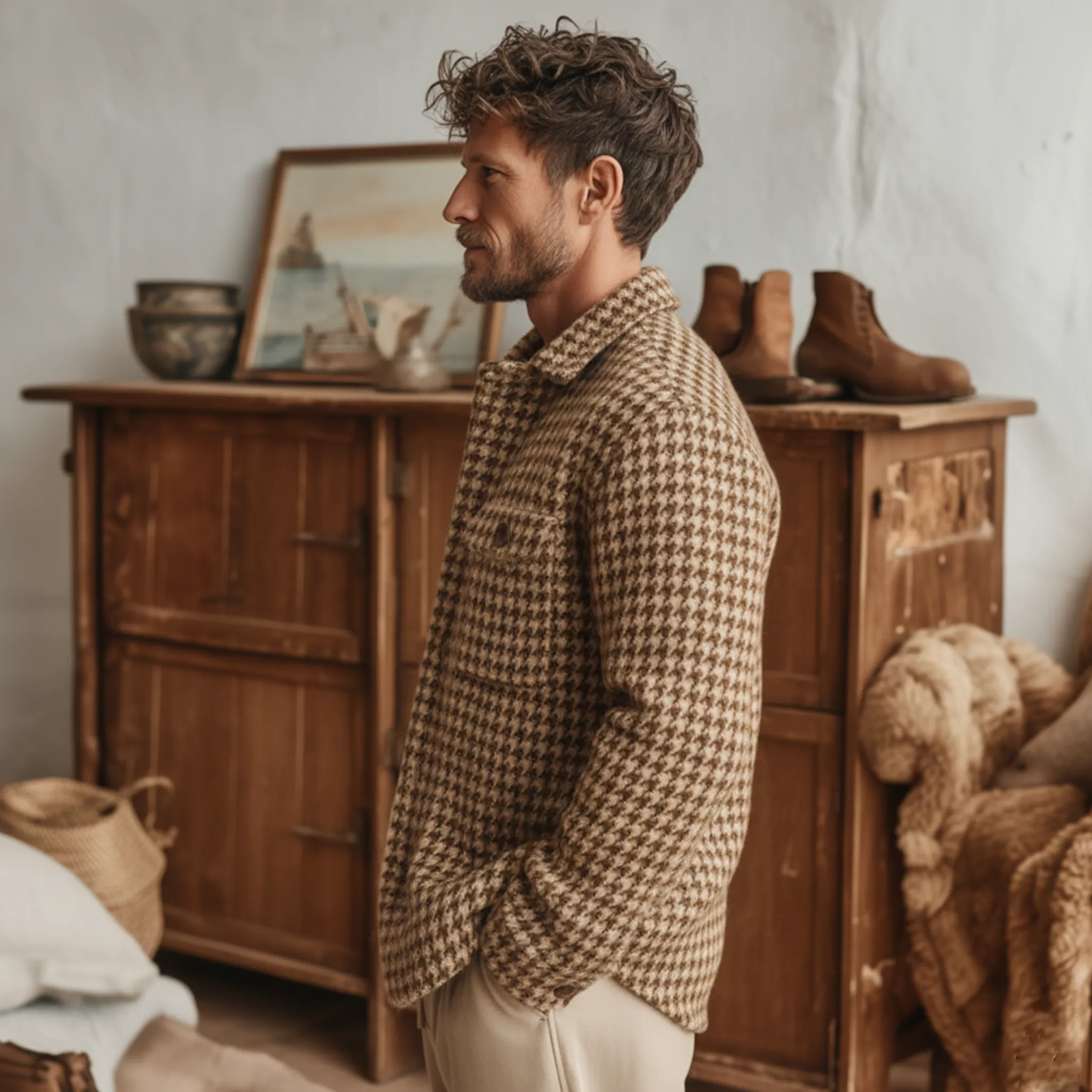 Men's Classic Casual Faux Houndstooth Wool Shirt MTA2742J7K sold by Manly product image thumbnail 3