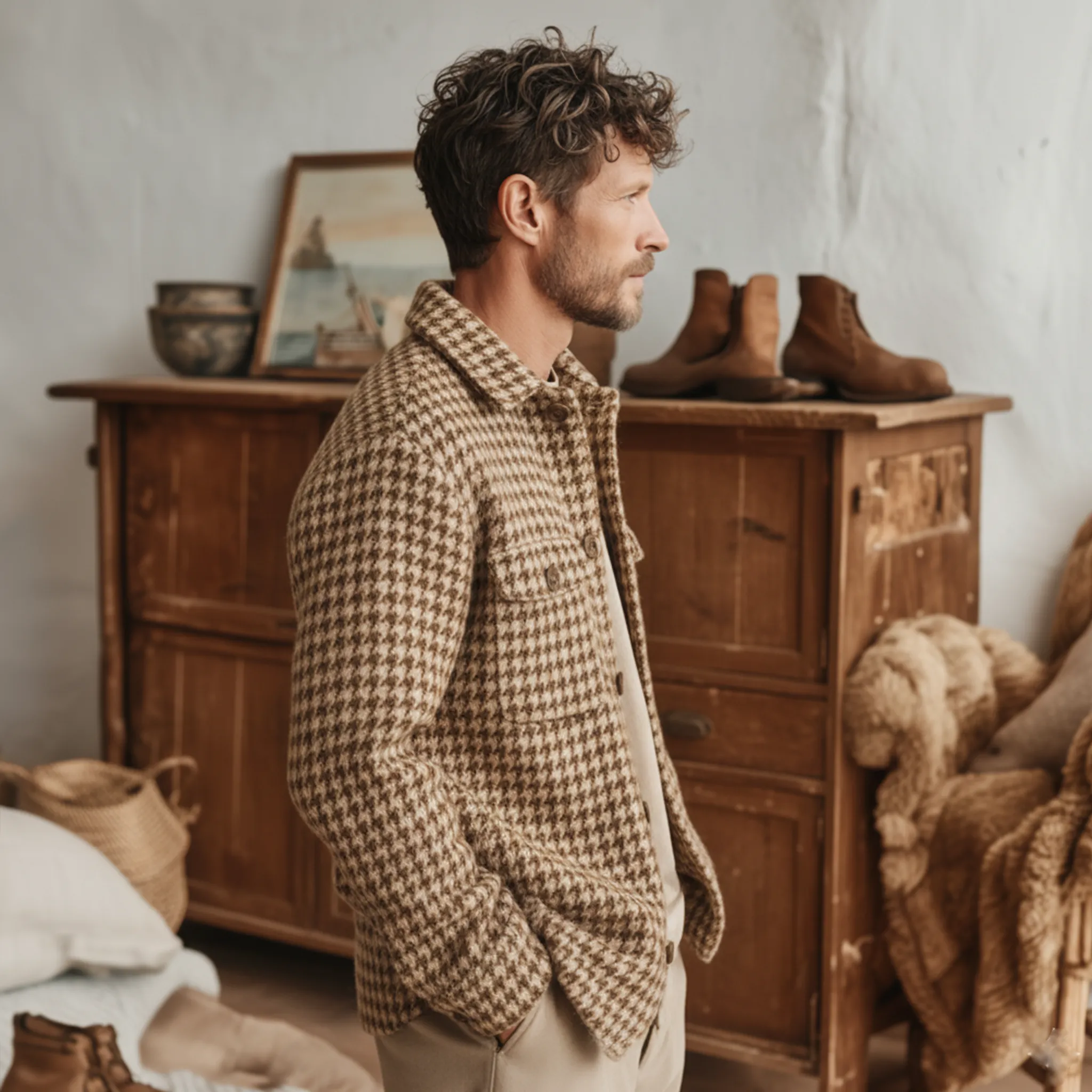 Men's Classic Casual Faux Houndstooth Wool Shirt MTA2742J7K sold by Manly product image thumbnail 5