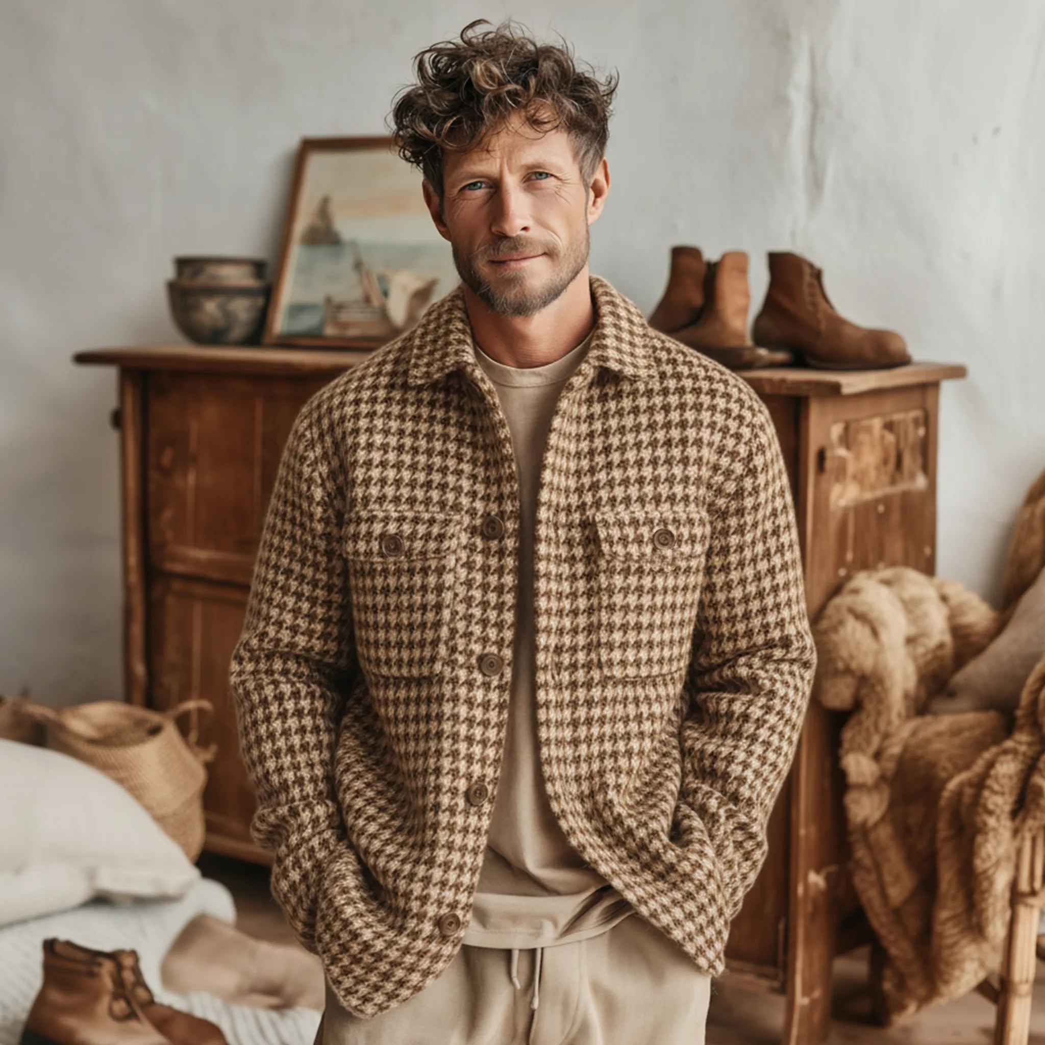 Men's Classic Casual Faux Houndstooth Wool Shirt MTA2742J7K sold by Manly product image thumbnail 2