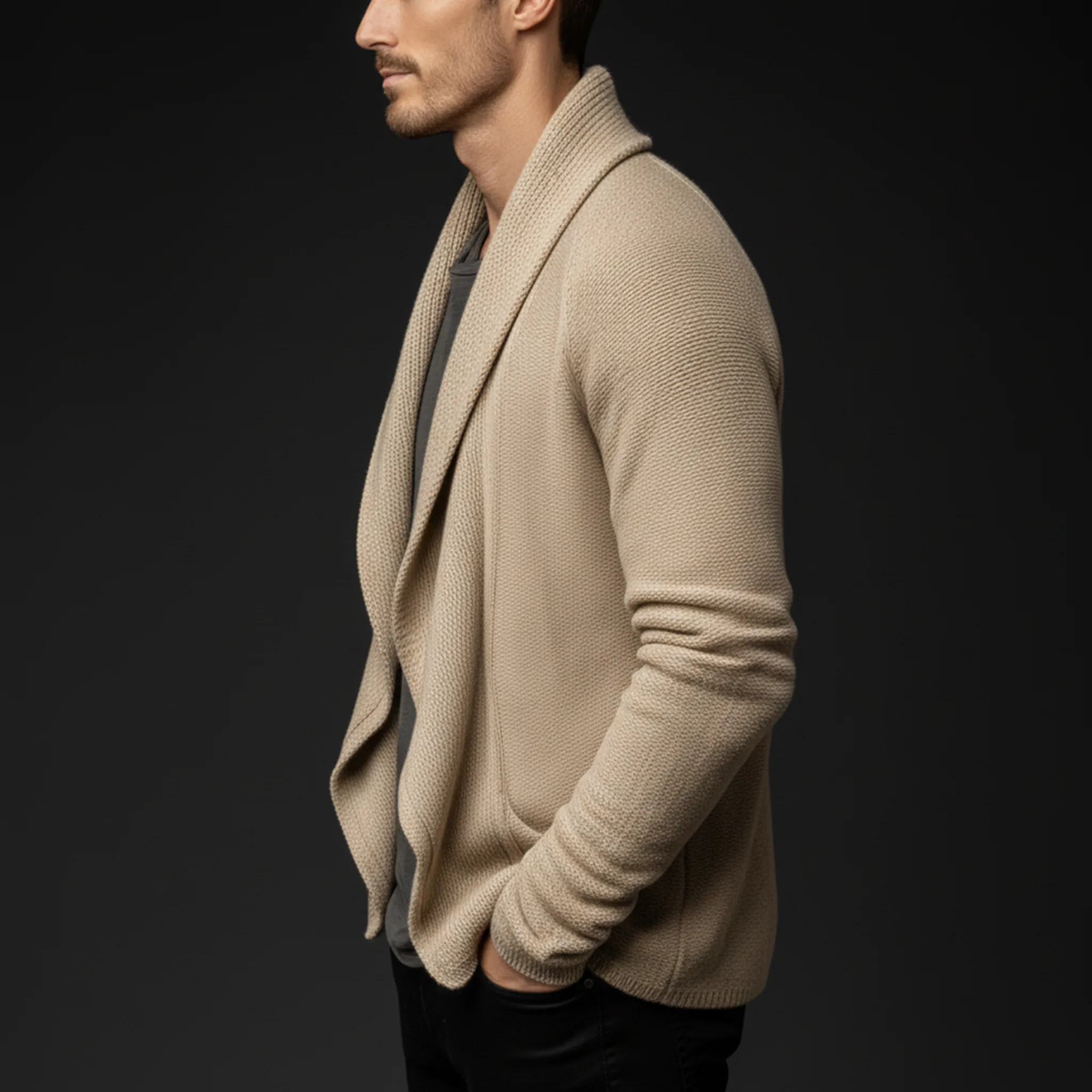 Men's Classic Casual Lapel Buttonless Knitted Cardigan MTA2732J1K sold by Manly product image thumbnail 3