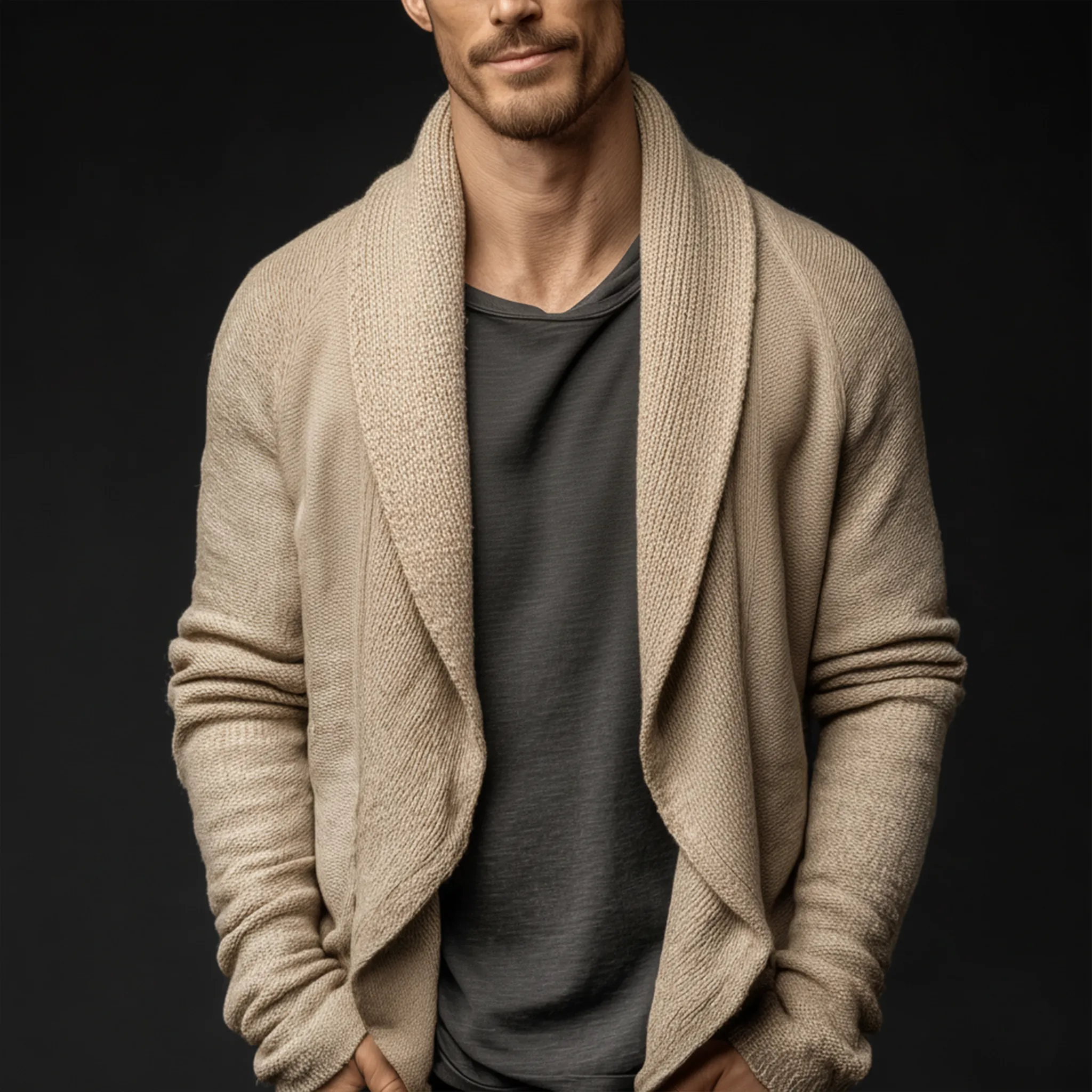 Men's Classic Casual Lapel Buttonless Knitted Cardigan MTA2732J1K sold by Manly product image thumbnail 2