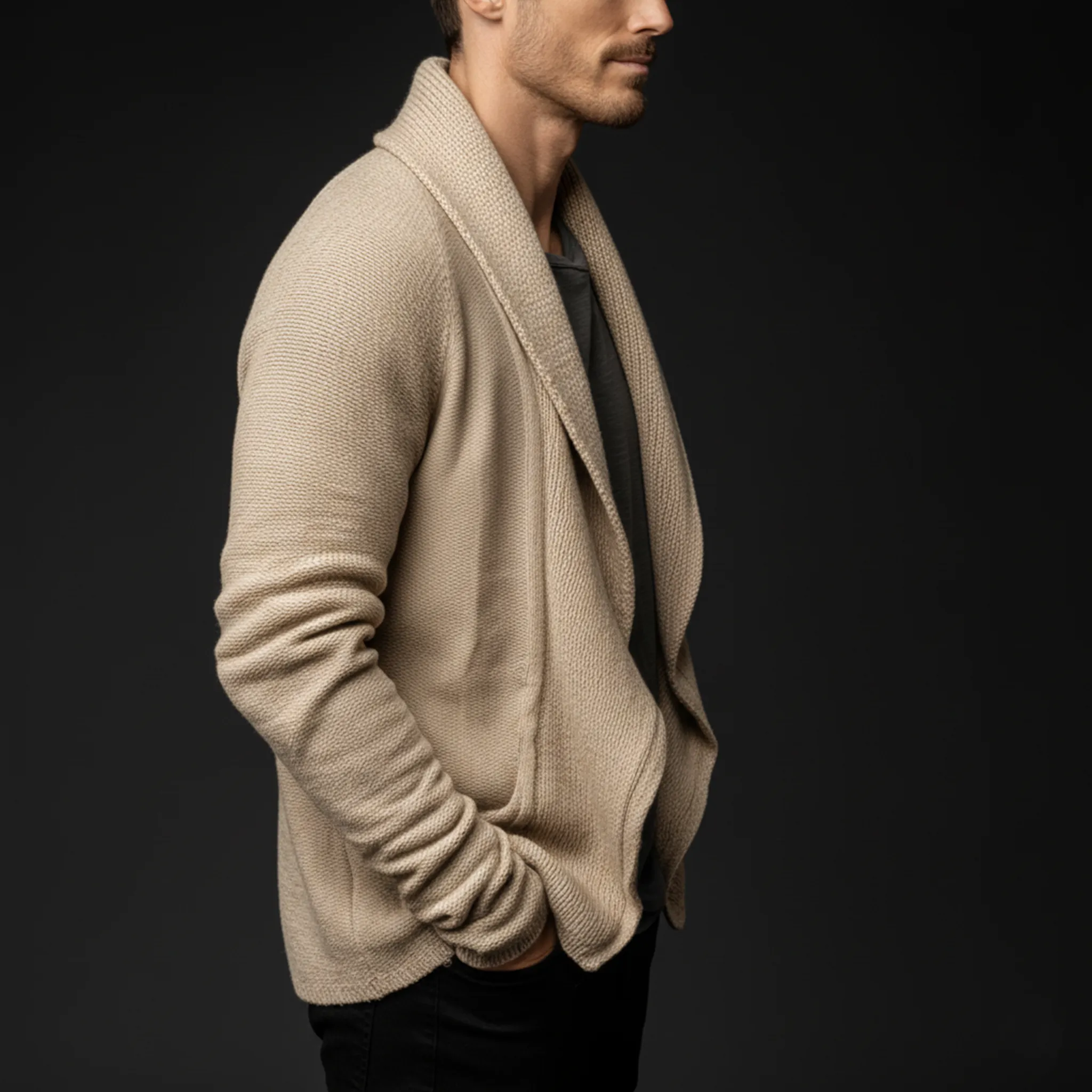 Men's Classic Casual Lapel Buttonless Knitted Cardigan MTA2732J1K sold by Manly product image thumbnail 4