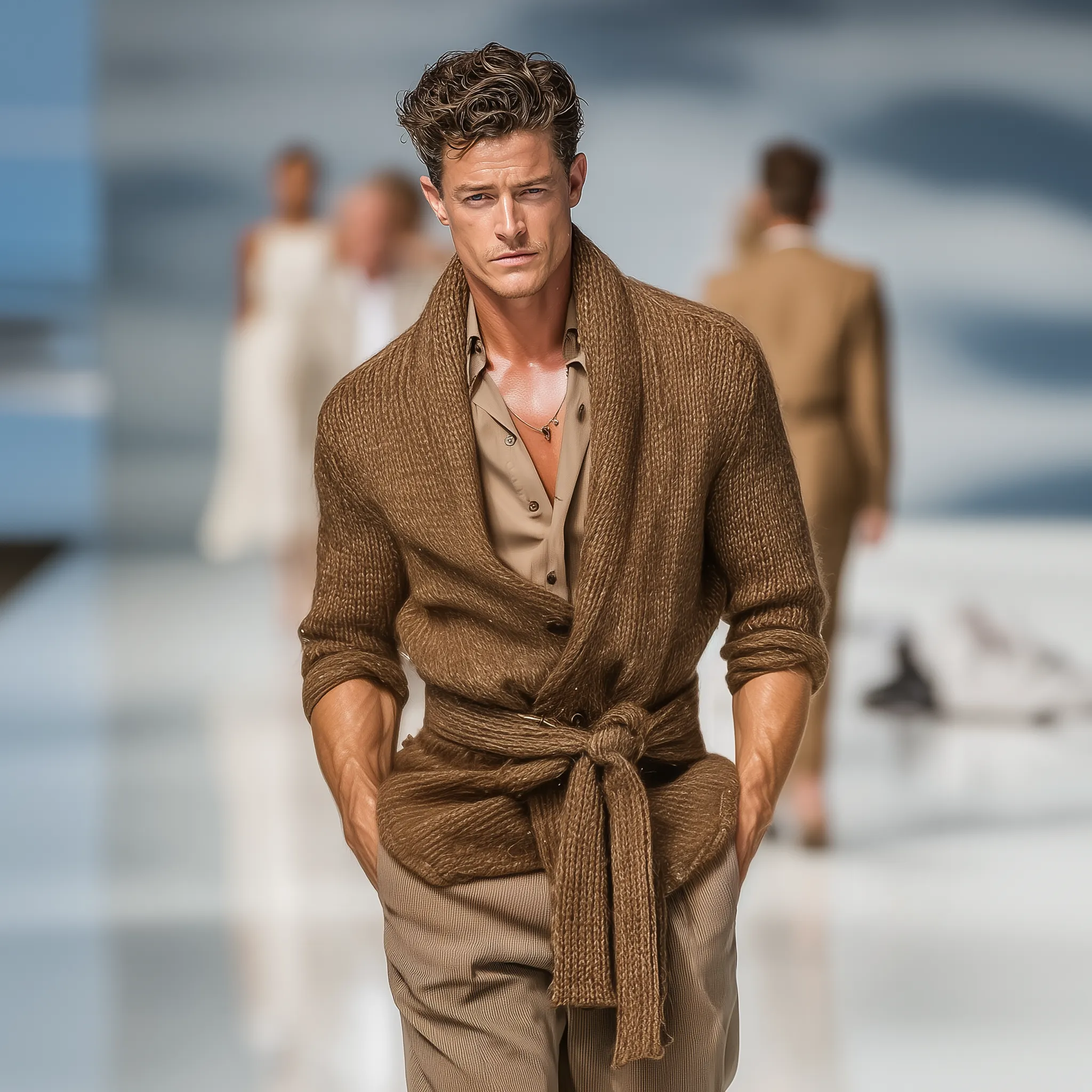 Men's Retro Personalized Lapel Knit Cardigan (Removable Belt) MTA2888J1K sold by Manly product image thumbnail 2