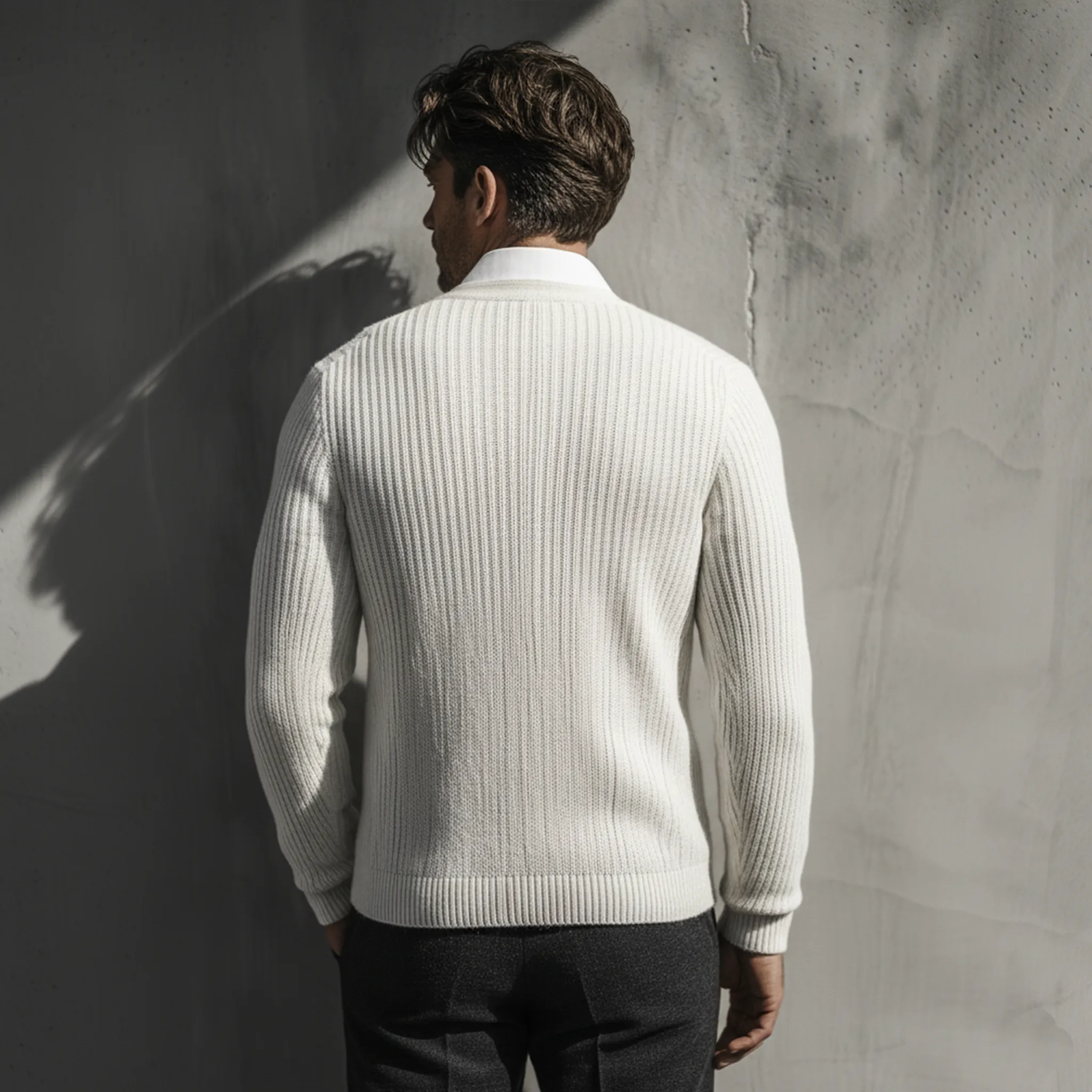 Men's Classic Casual White Slim Fit Knit Cardigan MTA2845J7K sold by Manly product image thumbnail 5